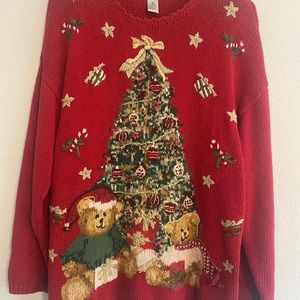 Vintage Tiara International Red Ugly Christmas Tree Teddy Bears Sweater Size XL